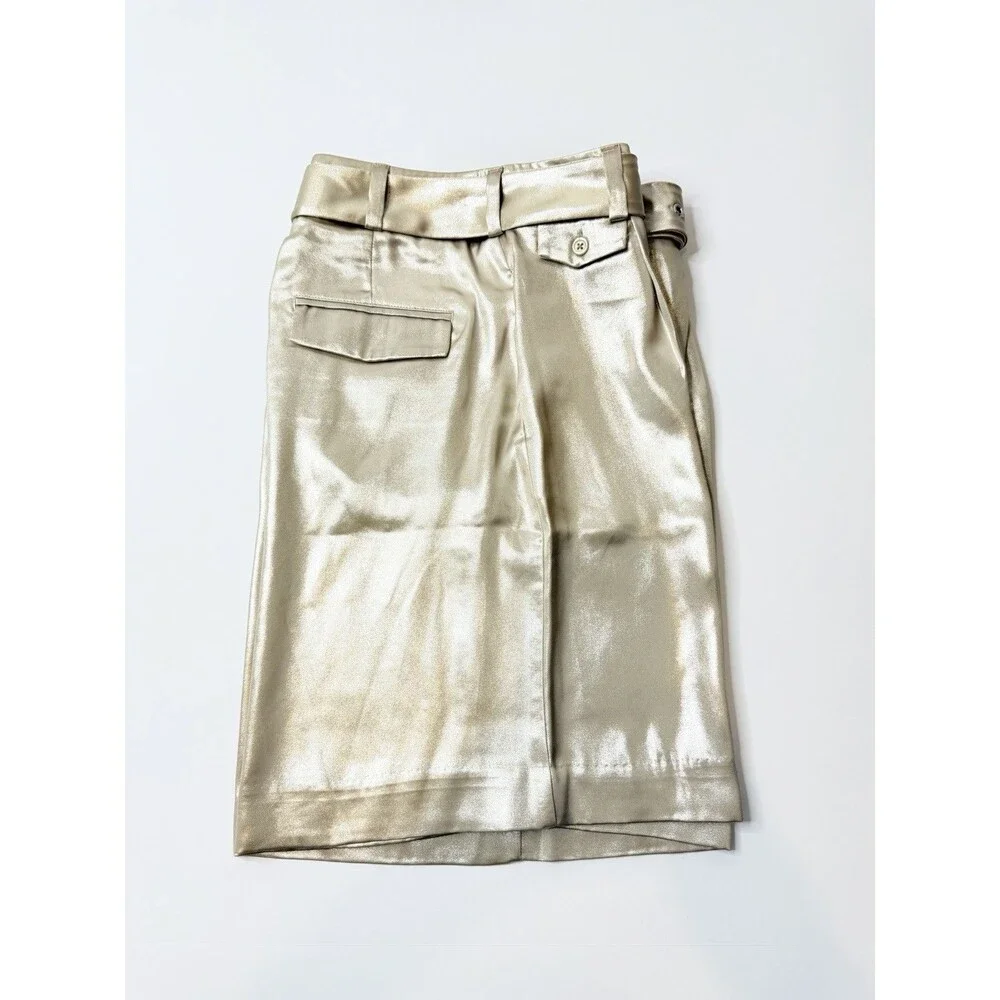NWT Anthropologie Liquid Shine Bermuda Shorts Womens 6 Metallic Gold High Rise - Picture 4 of 11